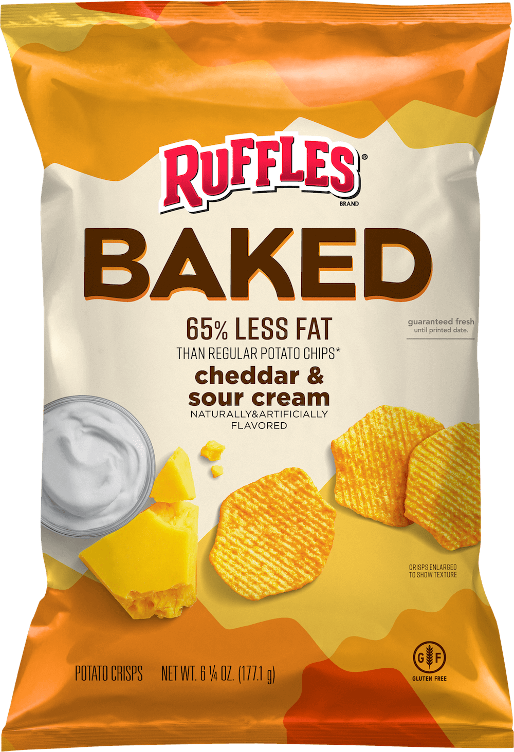 Ruffles Potato Crisps, Cheddar & Sour Cream Flavored, Baked, Potato